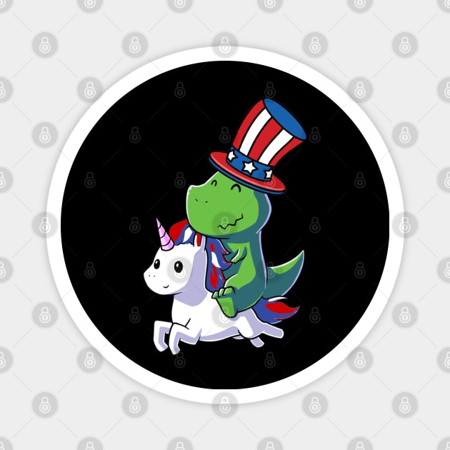 Dinosaur T-Rex Dinosaur Unicorn 4th of July American Flag Magnet by Studio Hues